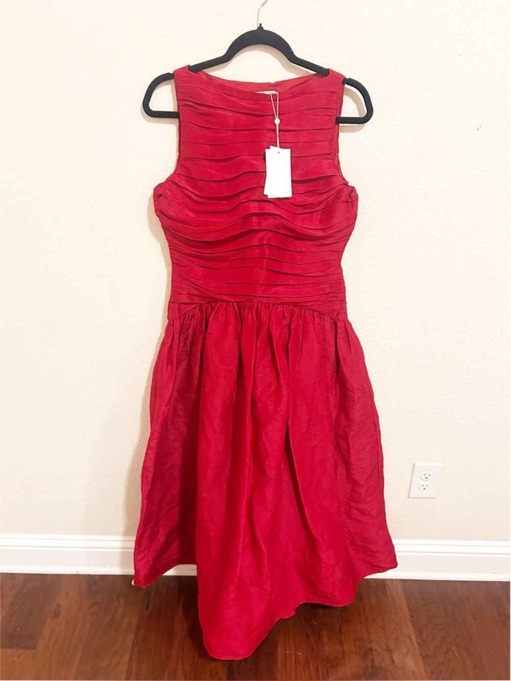 NWT Anthropologie Lovaan Val Linen Silk Pleated Midi Dress Red - Picture 5 of 9